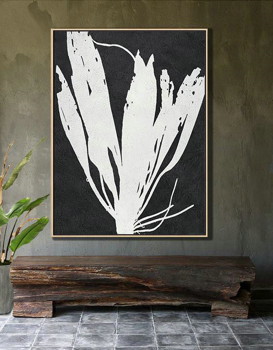 Extra Large Painting,Black And White Minimalist Painting On Canvas - Canvas Paintings For Sale